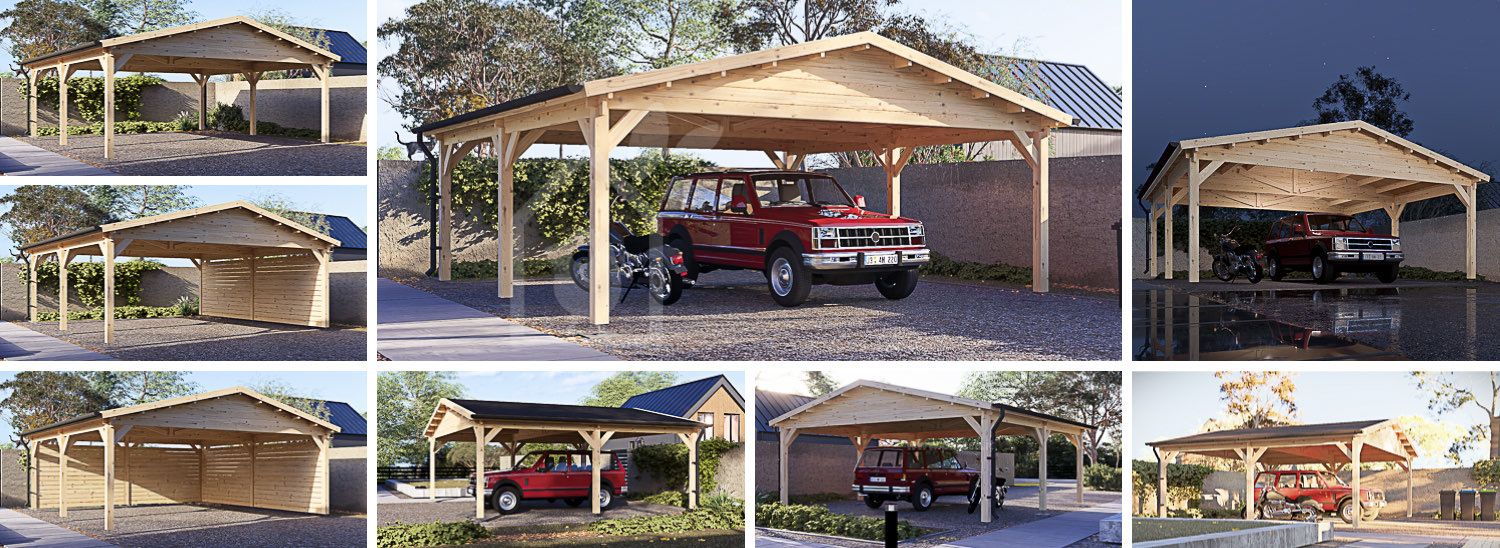 Tettoia auto in legno doppia CLASSIC DUO, 6x6 m, 36 m² visualization 1