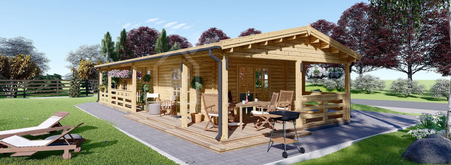 Casa in legno abitabile con porticato TOSCANA (Coibentata PLUS, 44+44 mm), 53 m² + 29 m² visualization 1
