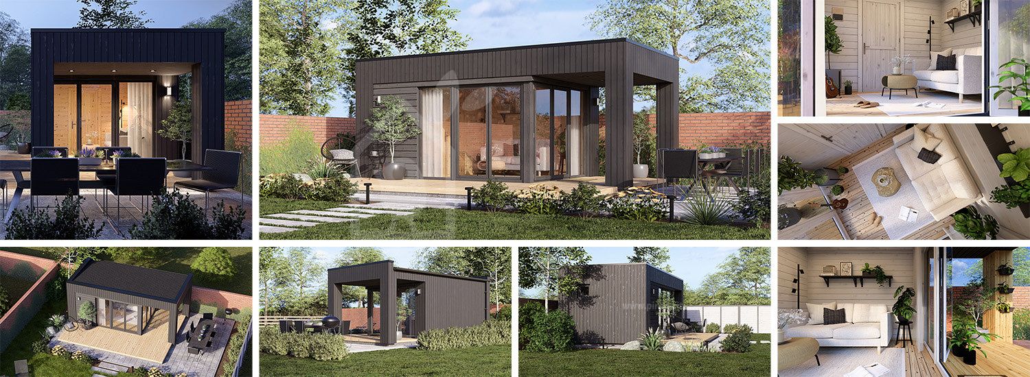 Casetta in legno da giardino INES PLUS con porticato (Coibentata, 34 mm + rivestimento), 6x3 m, 18 m² visualization 1