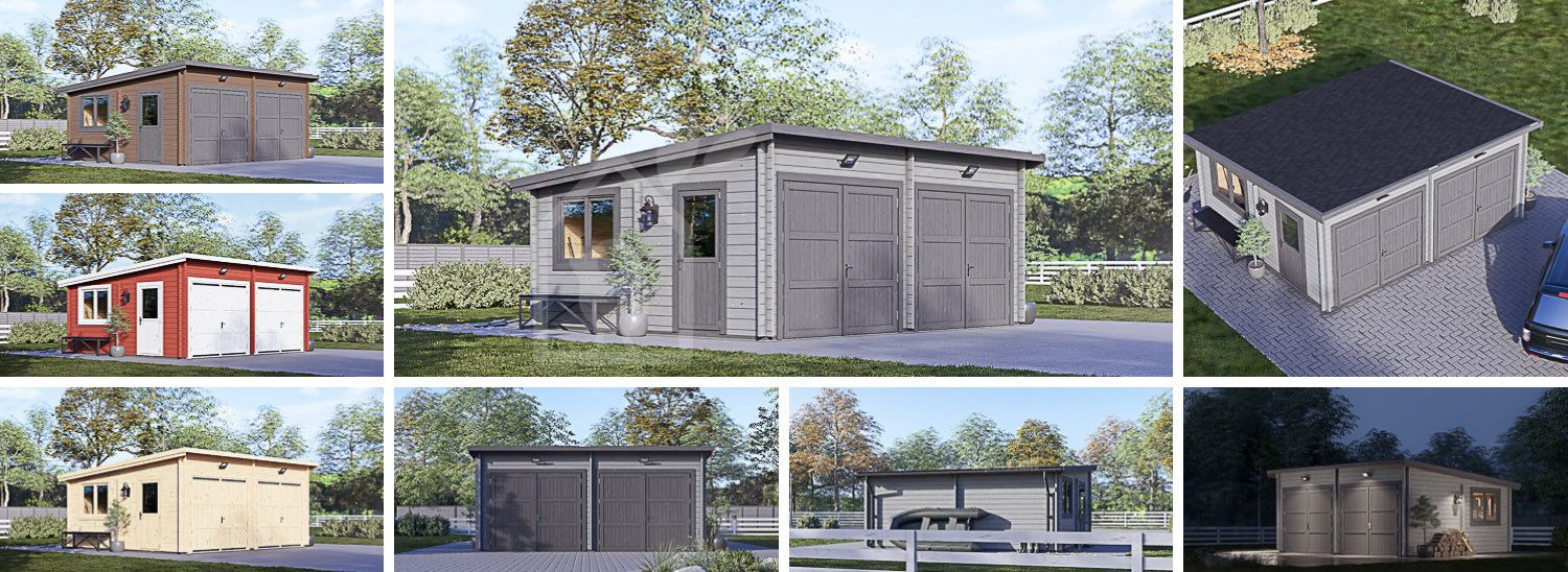Garage in legno doppio a tetto piatto MODERN (44 mm), 6x5 m, 30 m² visualization 1
