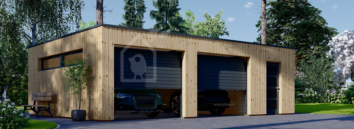 Garage in legno doppio con ripostiglio attrezzi SILVIA DUO F PLUS (34 mm + rivestimento), 8x6 m, 48 m² visualization 1