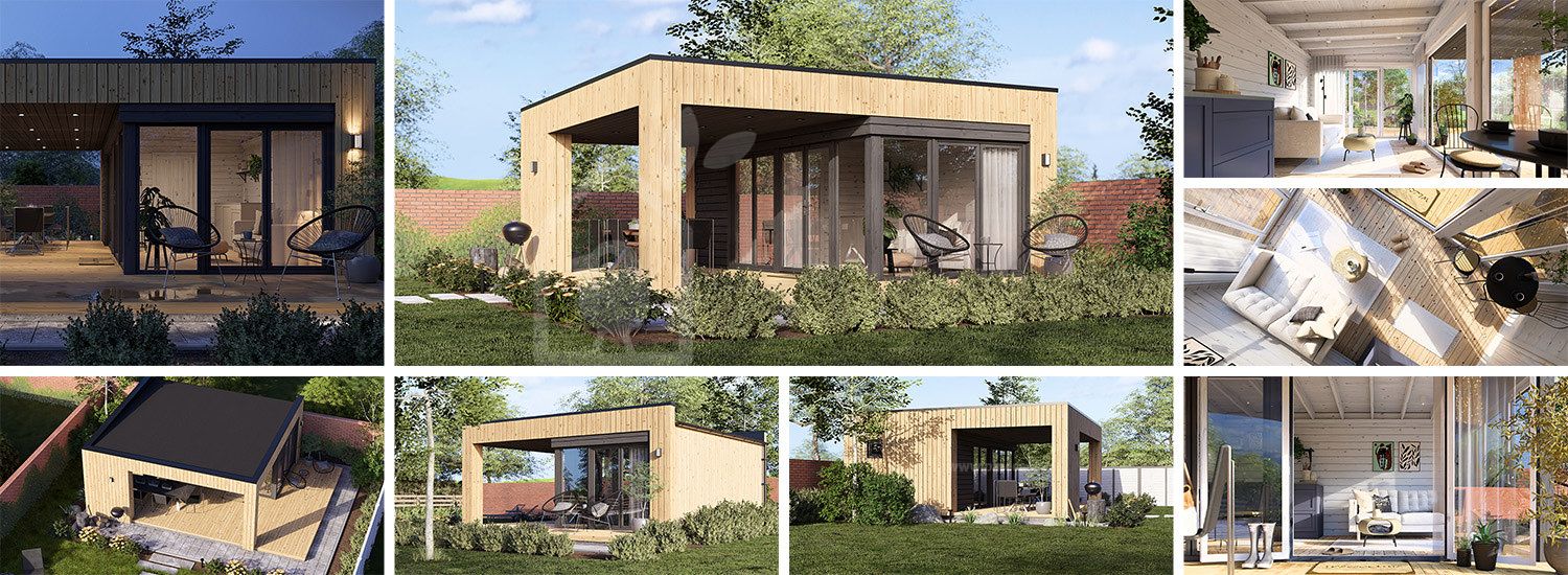 Casetta in legno da giardino INES PLUS con porticato frontale (Coibentata, 34 mm + rivestimento), 6x6 m, 36 m² visualization 1
