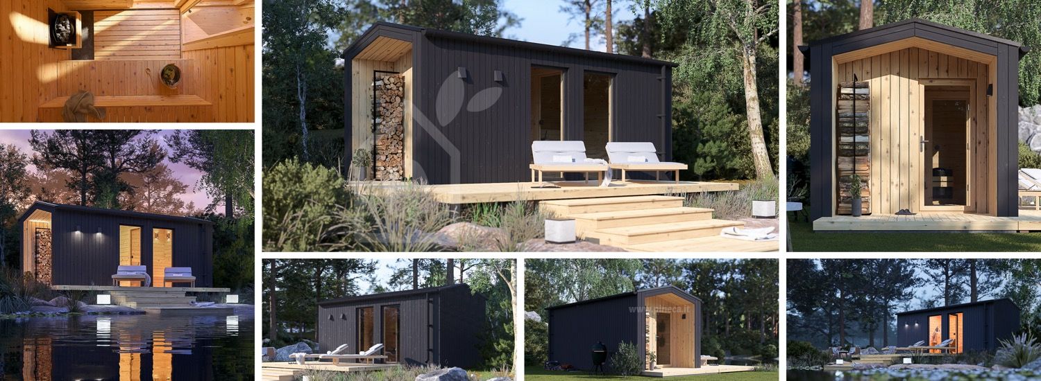 Sauna da esterno SERENE (34 mm + rivestimento), 5.3x2.5 m, 5 m² visualization 1