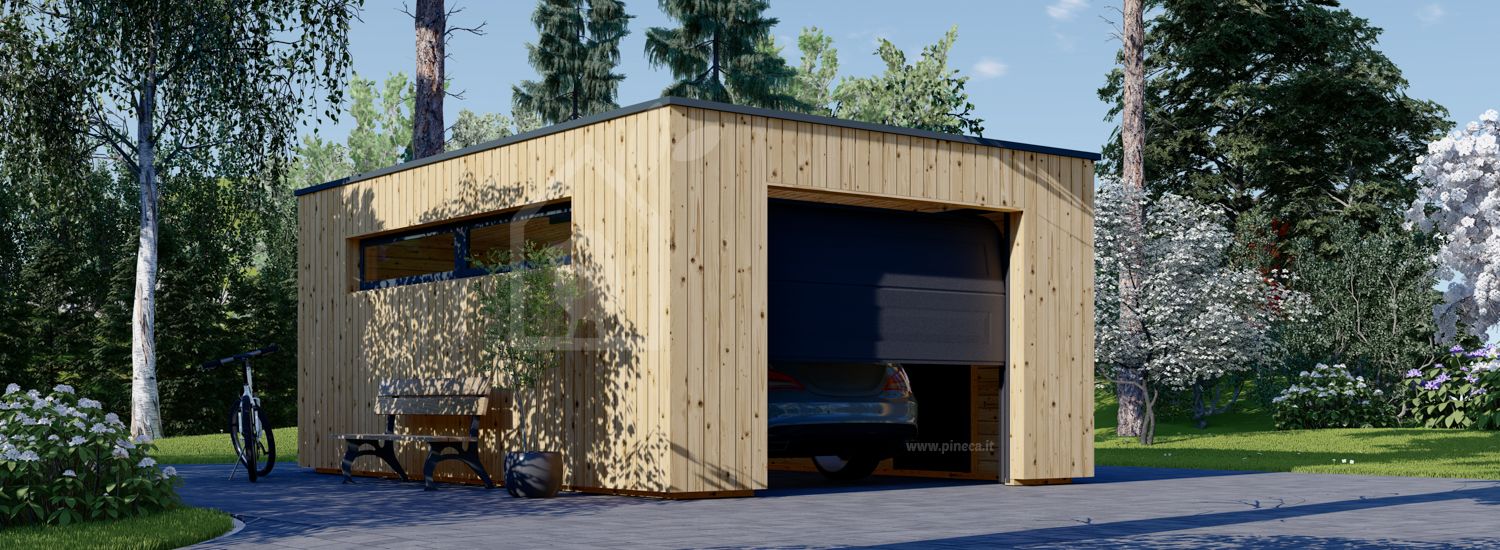 Garage in legno con tetto piano SILVIA F (34 mm + rivestimento), 4x6 m, 24 m² visualization 1