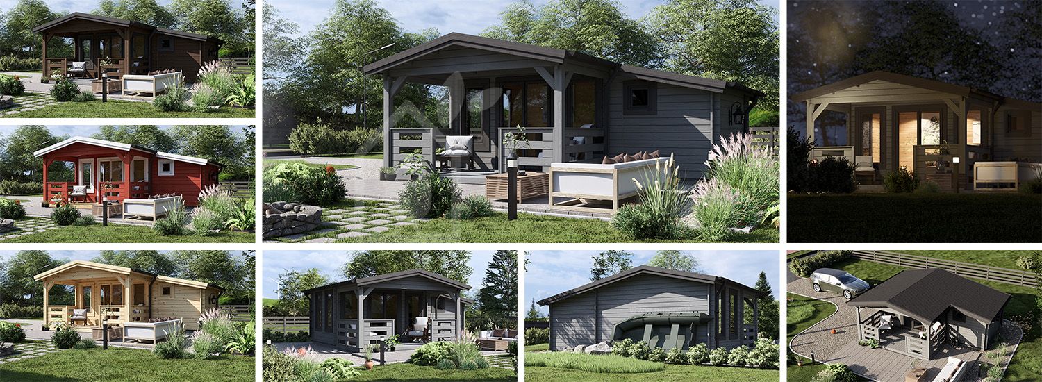 Casetta in legno ISLA con porticato (34 mm), 6x5 m, 18 m² + 7 m² visualization 1