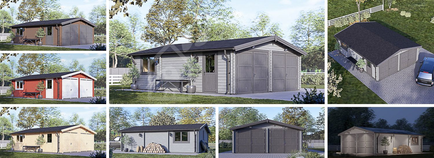 Garage in legno doppio CLASSIC DUO (44 mm), 6x8 m, 48 m² visualization 1