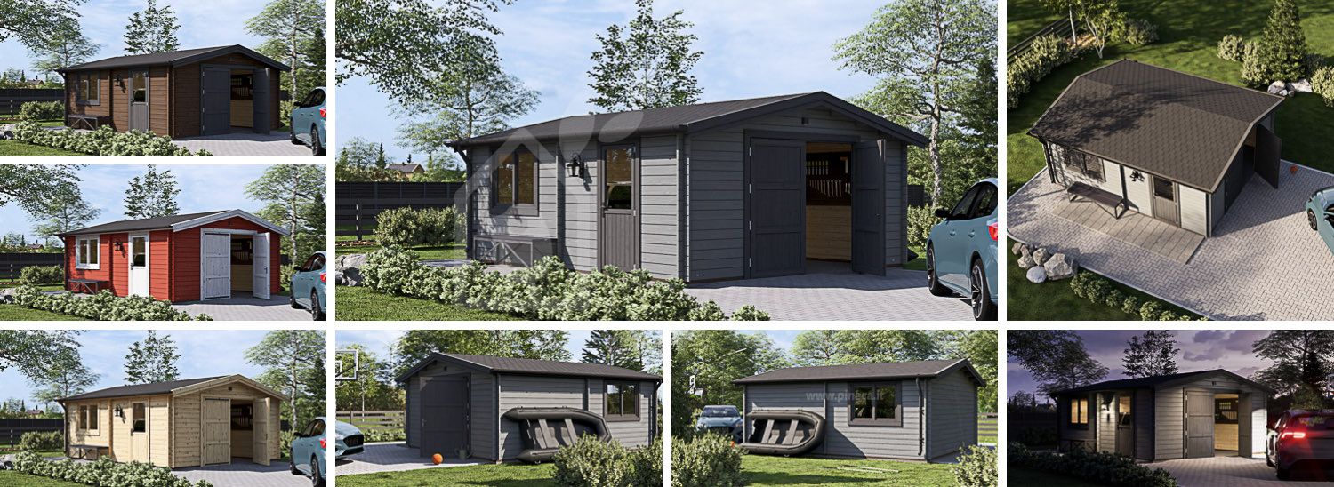 Garage in legno CLASSIC (44 mm), 5x6 m, 30 m² visualization 1
