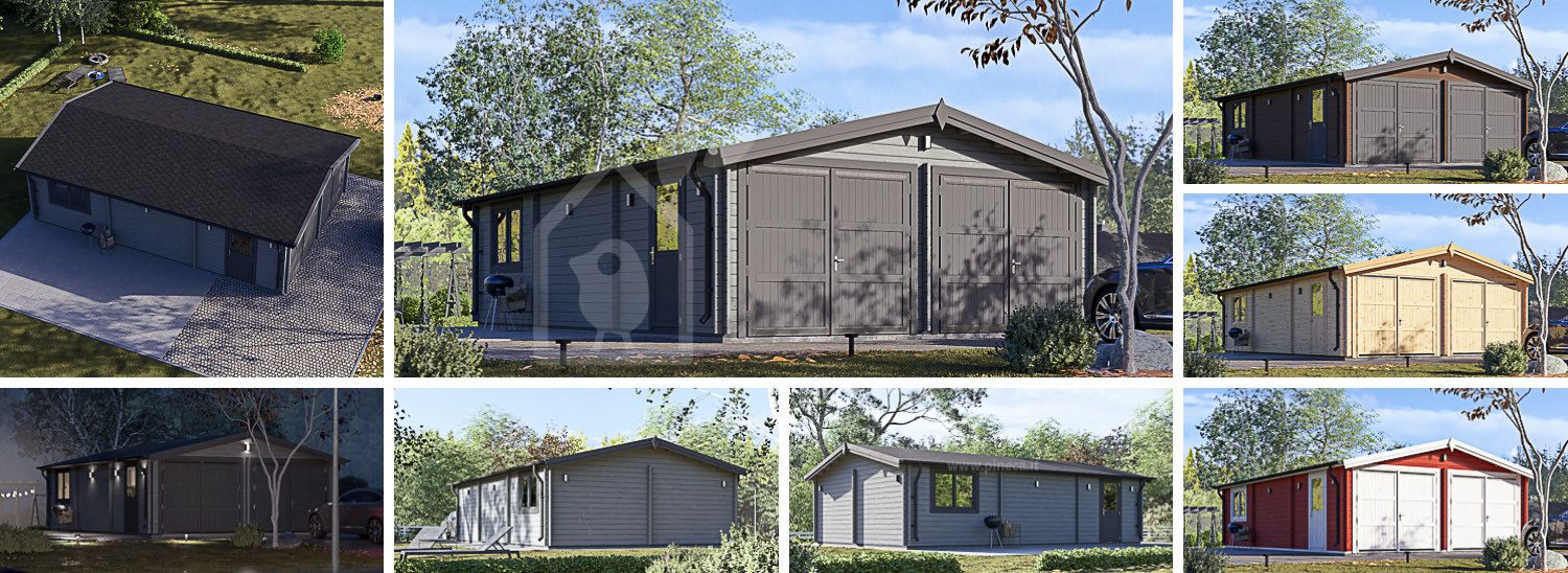 Garage in legno doppio CLASSIC DUO (44 mm), 6x9 m, 54 m² visualization 1