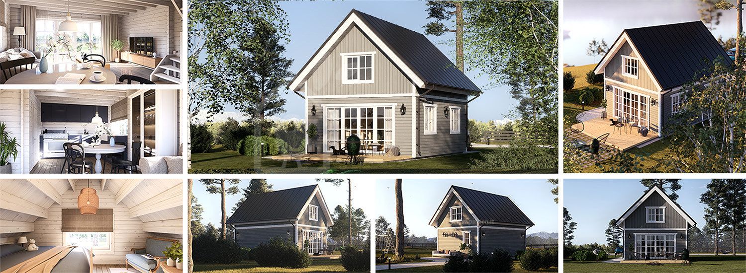 Casa in legno abitabile KARINA RV (Coibentata PLUS, 44 mm + rivestimento), 46 m² visualization 1