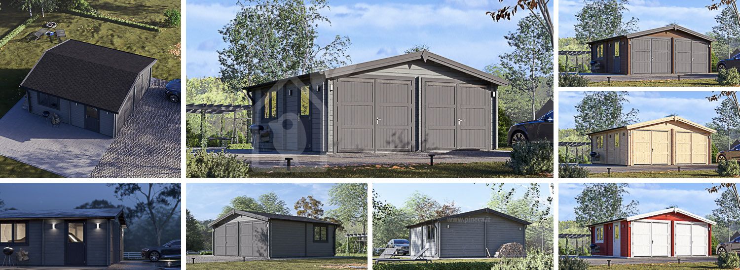 Garage in legno doppio CLASSIC DUO (44 mm), 6x6 m, 36 m² visualization 1
