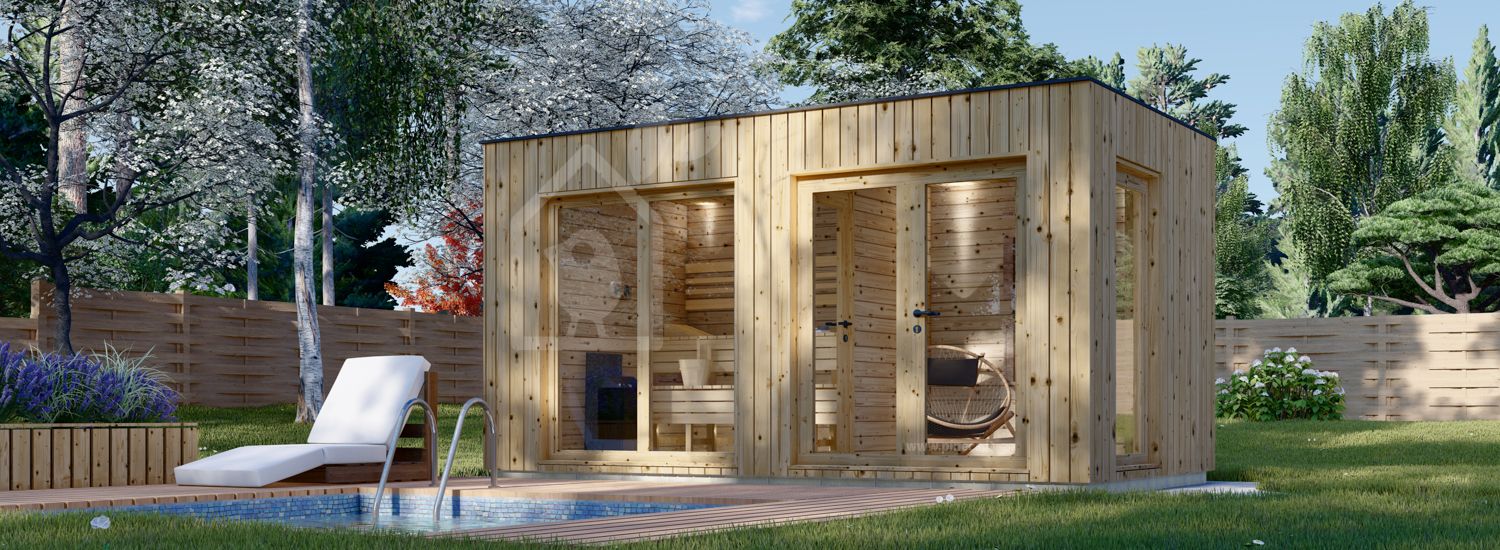 Sauna da esterno con spogliatoio DELLA (34 mm + rivestimento), 4,6 x 2,6 m,  9,3 m²