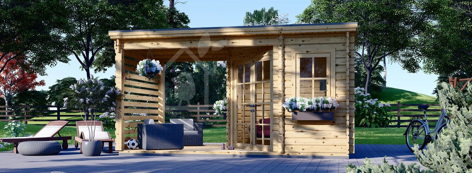 Casetta in legno con terrazza coperta AIDA PLUS (28 mm), 5x3 m, 9 m² + 6.5 m² visualization 1