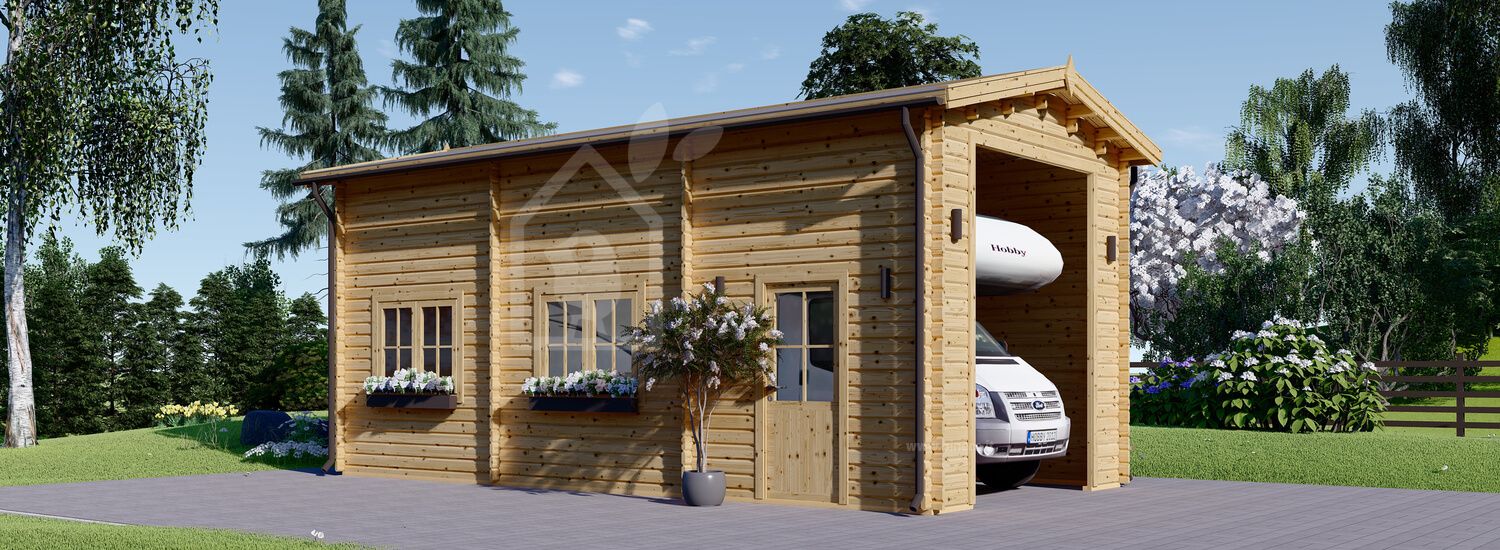 Garage per camper in legno (44 mm), 4x8 m, 32 m² visualization 1