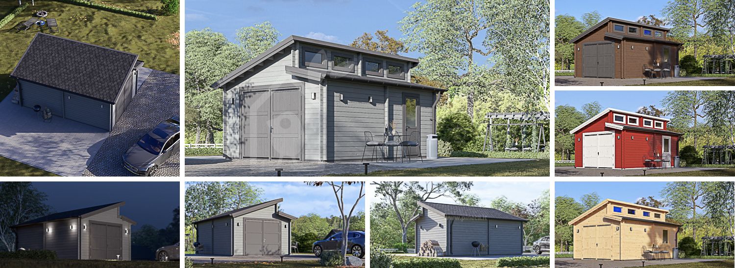 Garage in legno TWIN (44 mm), 4x6 m, 24 m² visualization 1