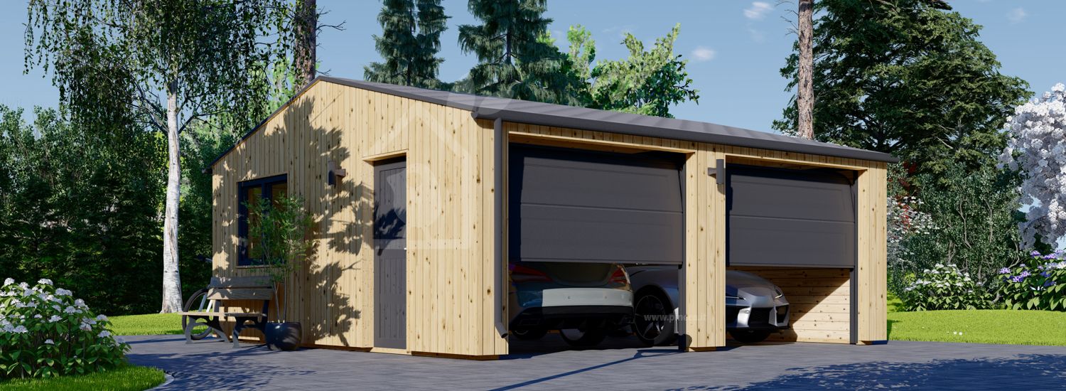 Garage in legno doppio SILVIA DUO ALT (34 mm + rivestimento), 6x6 m, 36 m² visualization 1