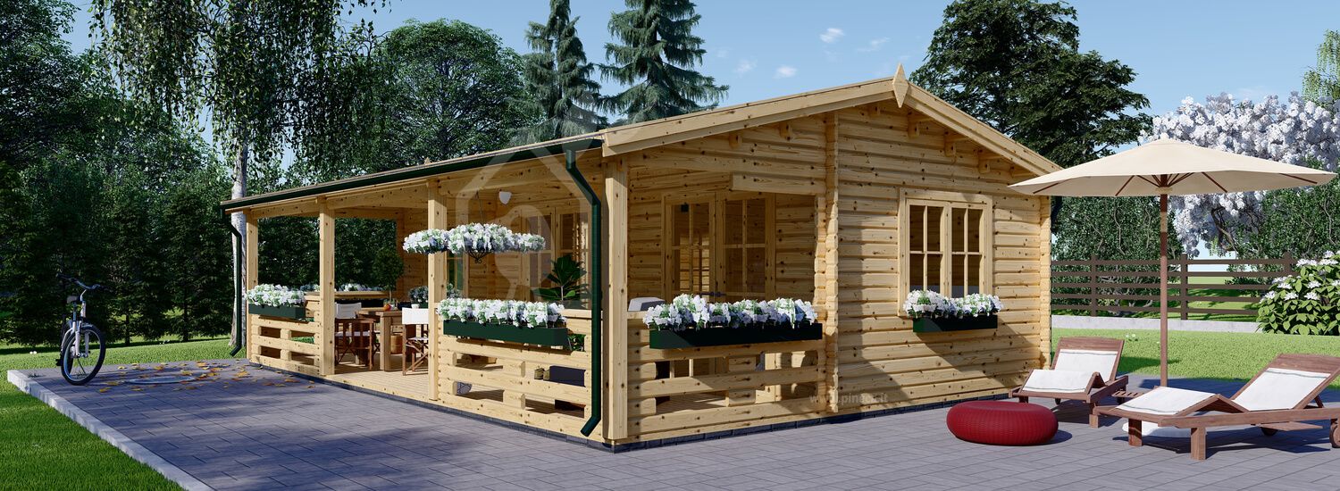 Casa in legno con porticato AMELIA (66 mm), 32 m² + 20 m² visualization 1