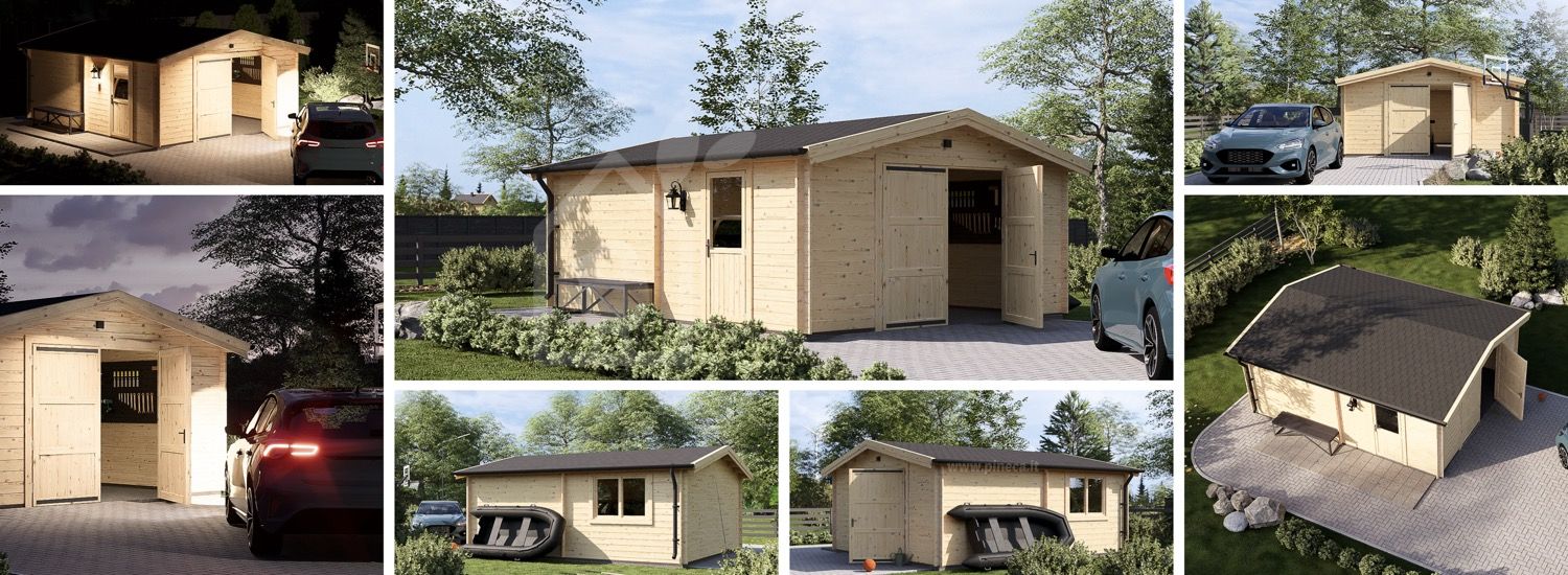 Garage in legno CLASSIC S (44 mm), 5x6 m, 30 m² visualization 1