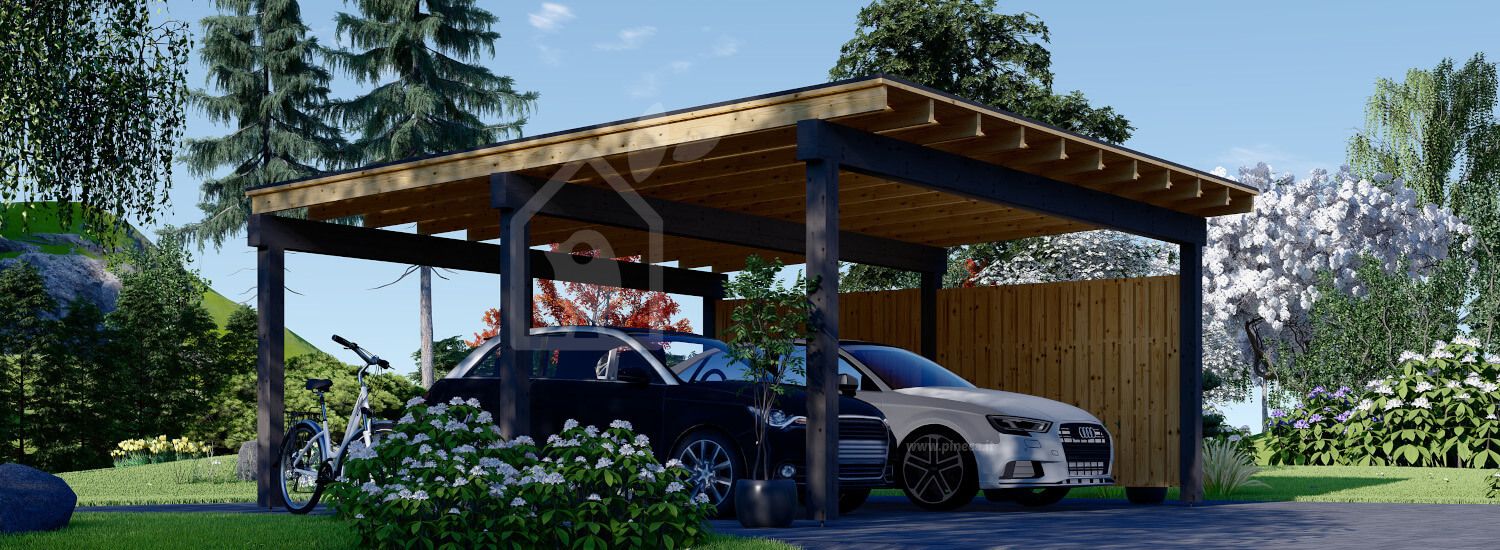 Tettoia auto in legno doppia LUNA DUO F 6x6 m con una parete laterale visualization 1
