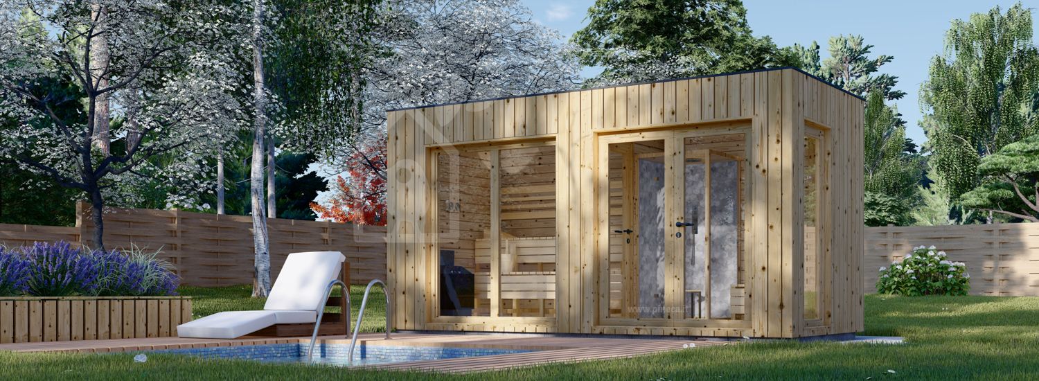 Sauna da esterno con spogliatoio DELLA (34 mm + rivestimento), 4,6 x 2,1 m, 7,2 m² visualization 1