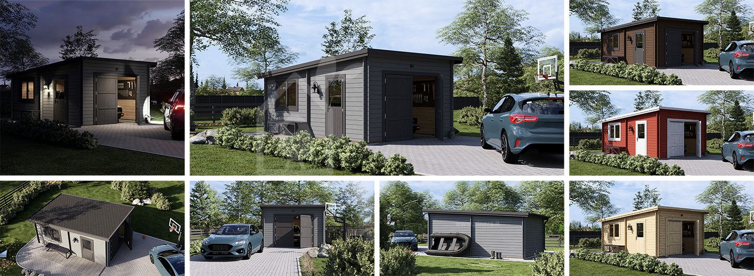 Garage in legno a tetto piatto MODERN (34 mm), 4x6 m, 21 m² visualization 1