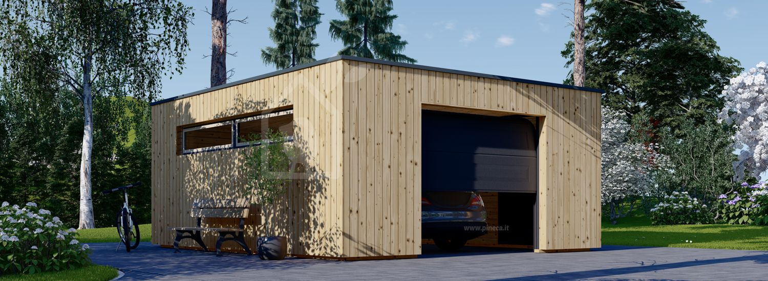 Garage in legno con tetto piano SILVIA F (34 mm + rivestimento), 5x6 m, 30 m² visualization 1