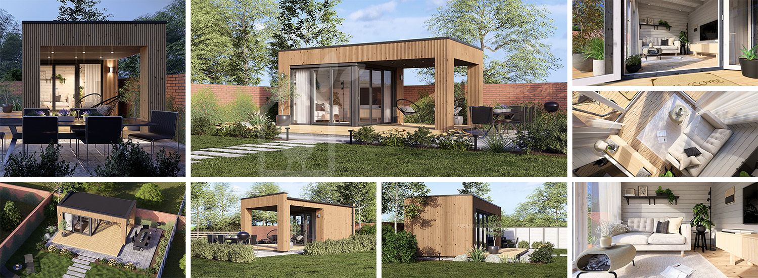 Casetta in legno da giardino INES con porticato (34 mm + rivestimento), 6x3 m, 18 m² visualization 1