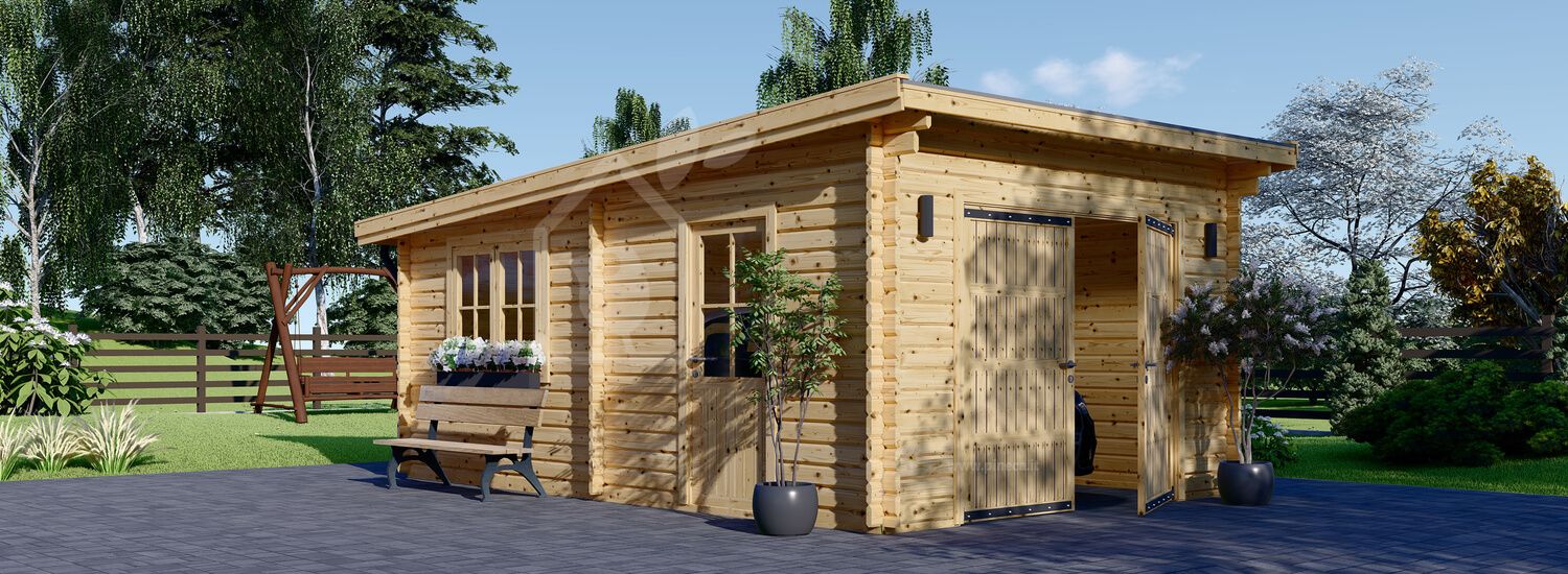 Garage in legno a tetto piatto MODERN (44 mm), 4x6 m, 24 m² visualization 1