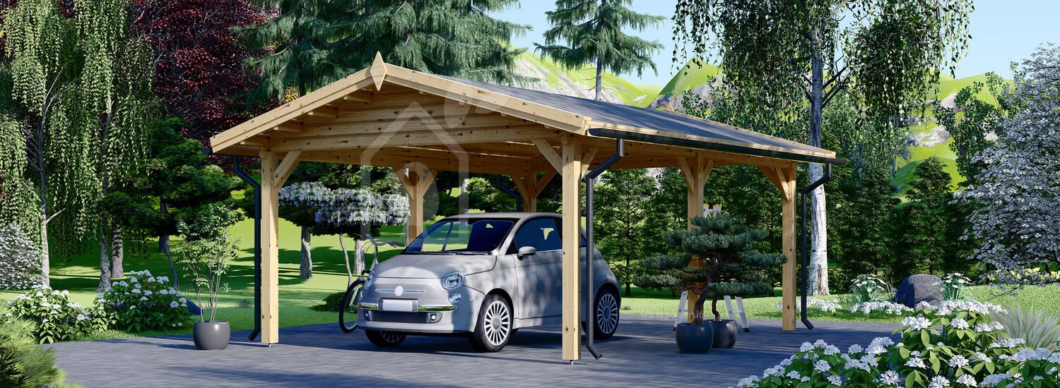 Tettoia auto in legno 5.5x4.2 m visualization 1