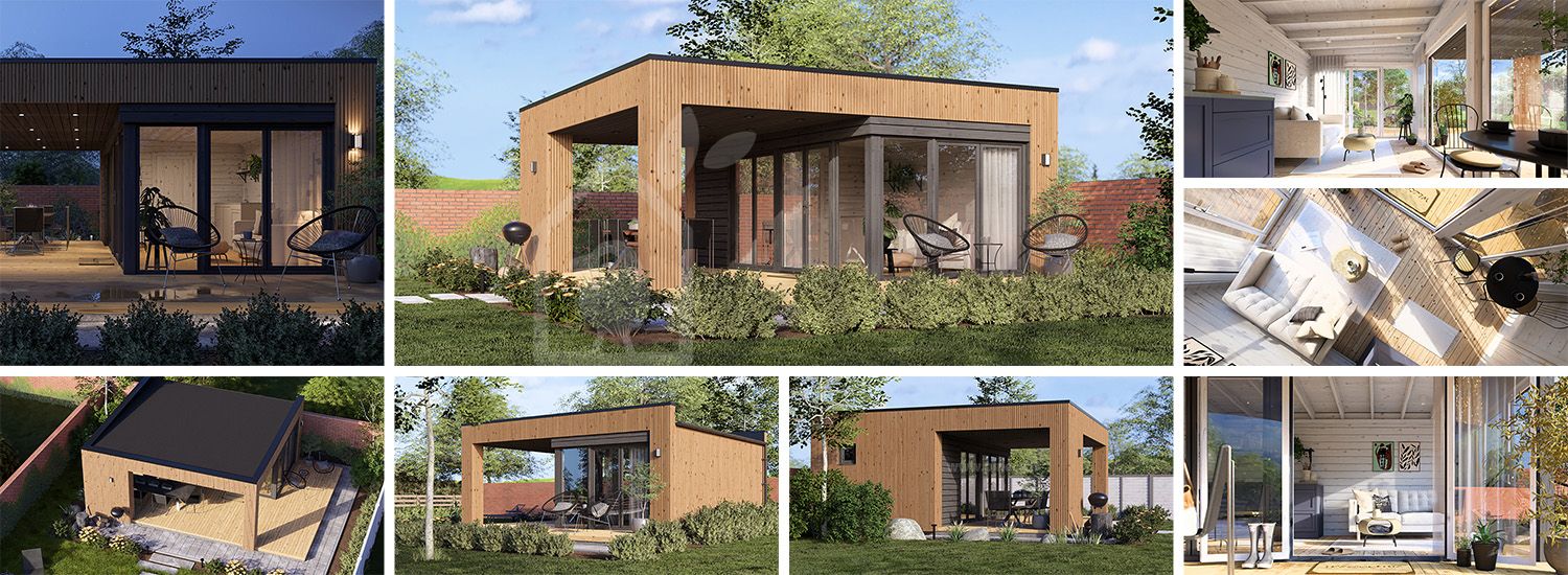 Casetta in legno da giardino INES PLUS con porticato frontale (34 mm + rivestimento), 6x6 m, 36 m² visualization 1