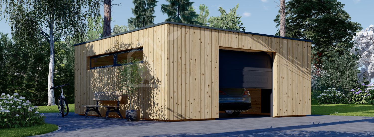 Garage in legno con tetto piano SILVIA F (34 mm + rivestimento), 6x6 m, 36 m² visualization 1