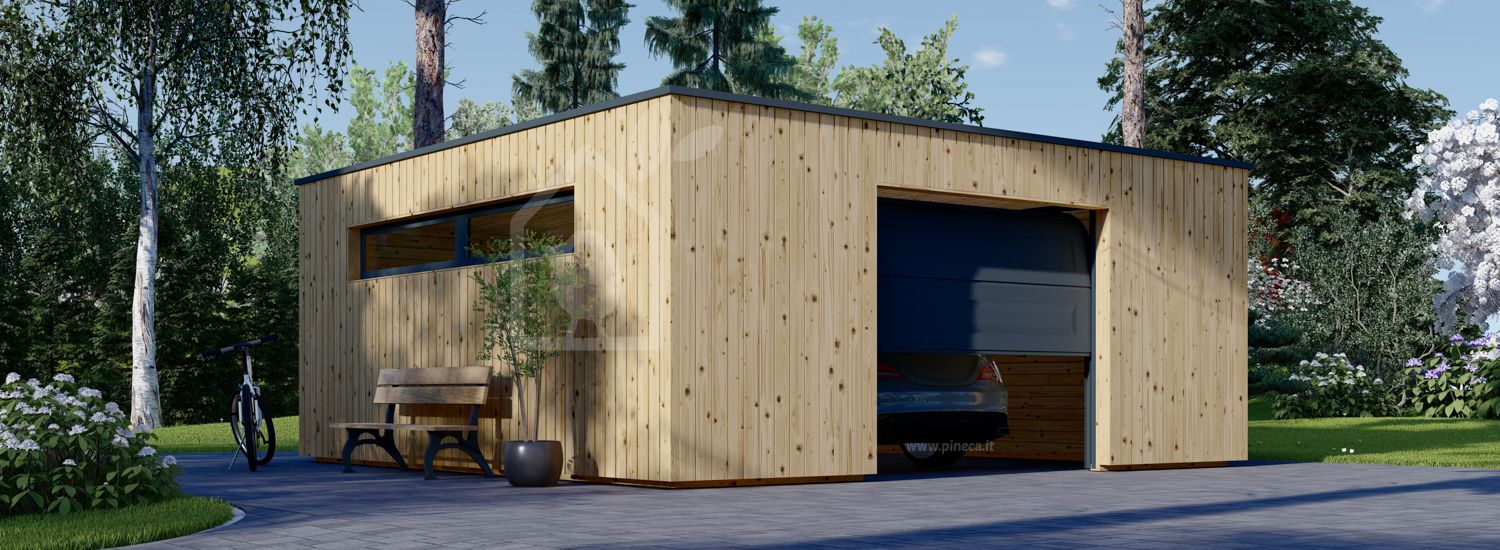 Garage in legno con tetto piano SILVIA F (34 mm + rivestimento), 6x6 m, 36 m² visualization 1