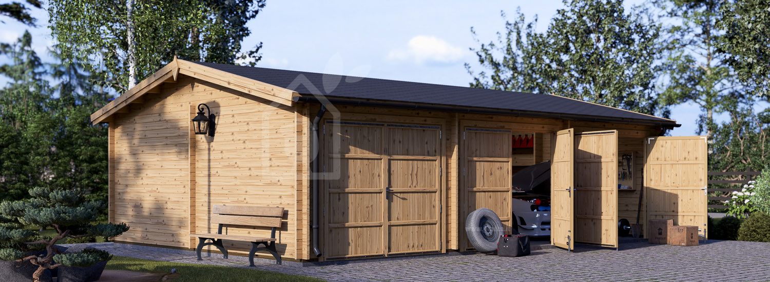 Garage in legno TRIO S (44 mm), 5x9 m (16'x29'), 45 m² visualization 1