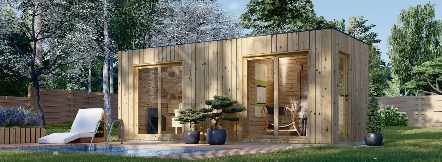 Sauna da esterno con spogliatoio DELLA (34 mm + rivestimento), 6,1 x 2,6 m, 12.5 m² visualization 1