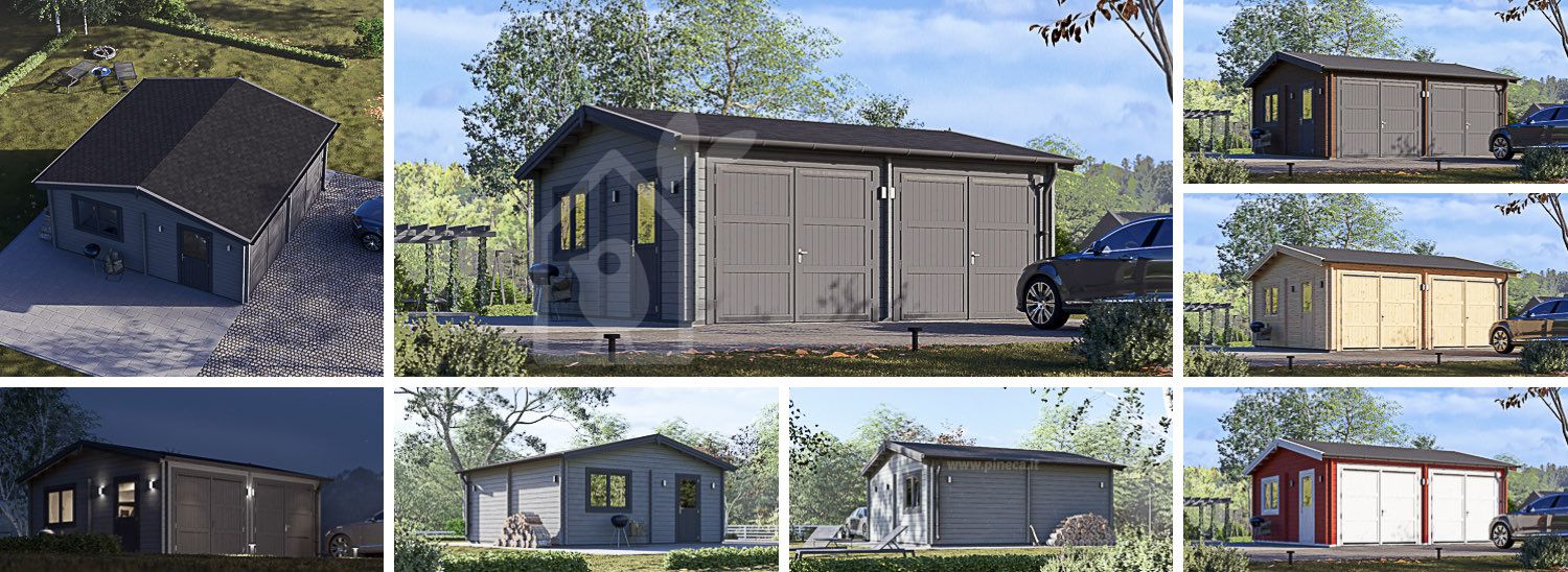 Garage in legno doppio ALTERNATIVE (44 mm), 6x6 m, 36 m² visualization 1
