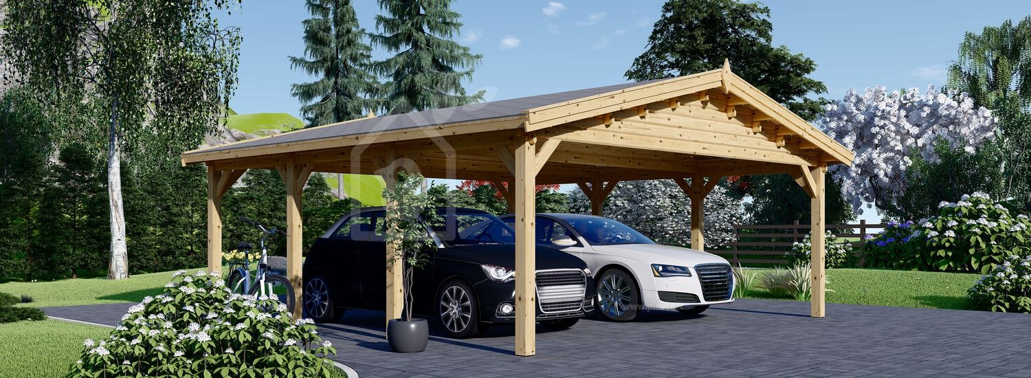 Tettoia auto in legno doppia CLASSIC DUO, 6x6 m, 36 m² visualization 1