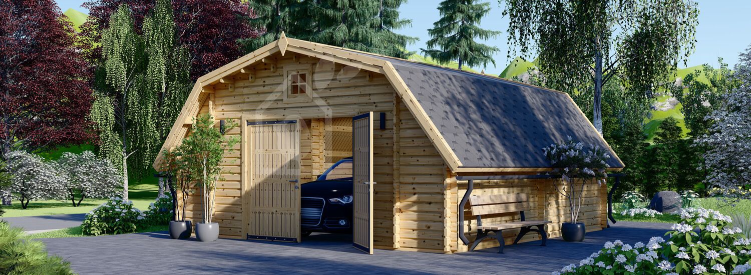 Garage in legno TEXAS (44 mm), 6x6 m, 36 m² visualization 1