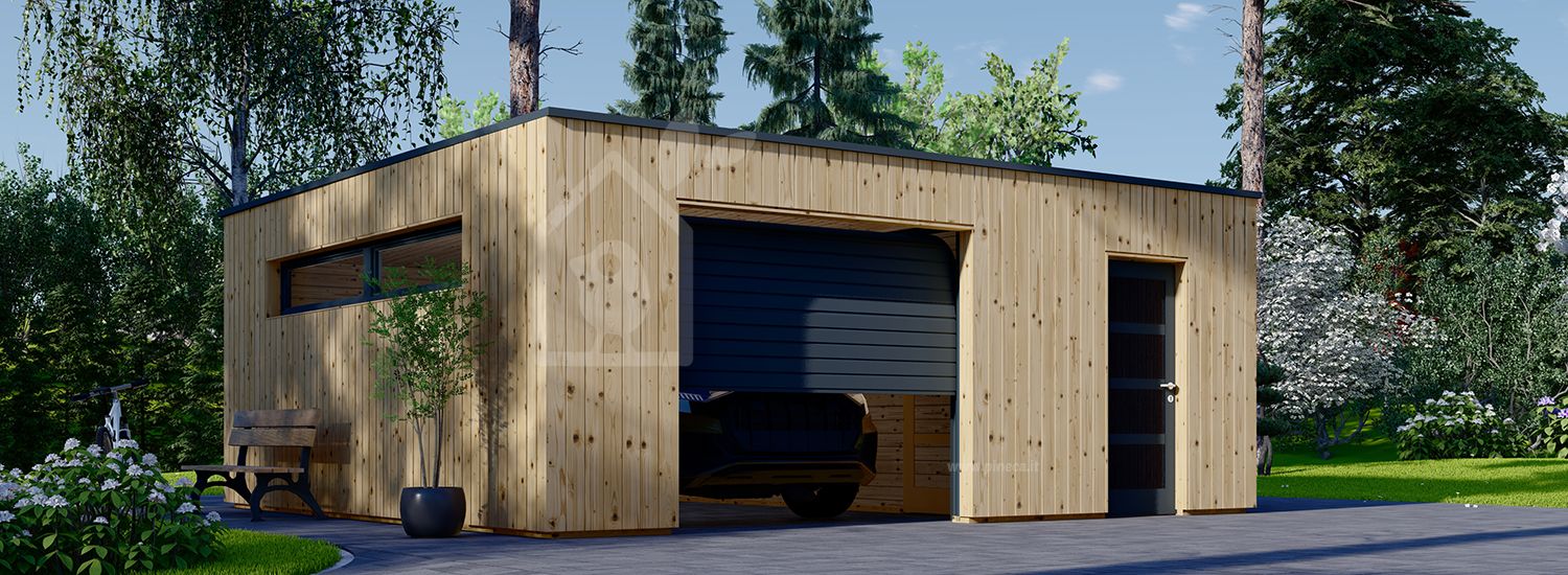 Garage in legno con ripostiglio attrezzi SILVIA F PLUS (34 mm + rivestimento), 6x6 m, 36 m² visualization 1