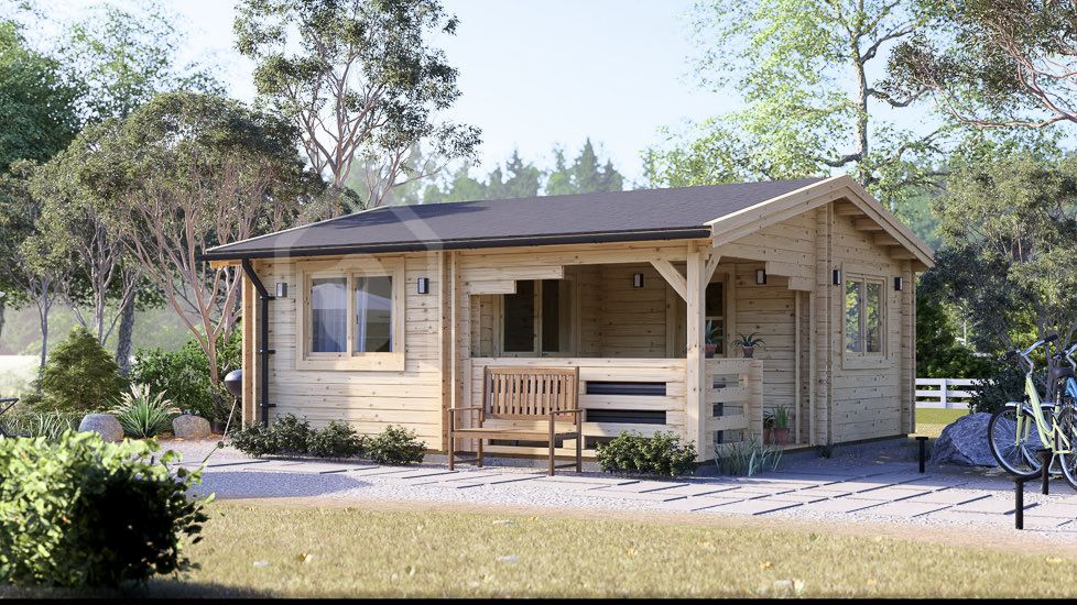 Casetta in legno da giardino OLIVIA S (34+34 mm), 6x6 m, 27 m² + 8 m² di porticato visualization 1