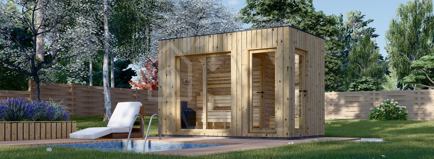 Sauna da esterno con spogliatoio DELLA (34 mm + rivestimento), 3,6 x 2,1 m, 5,5 m² visualization 1