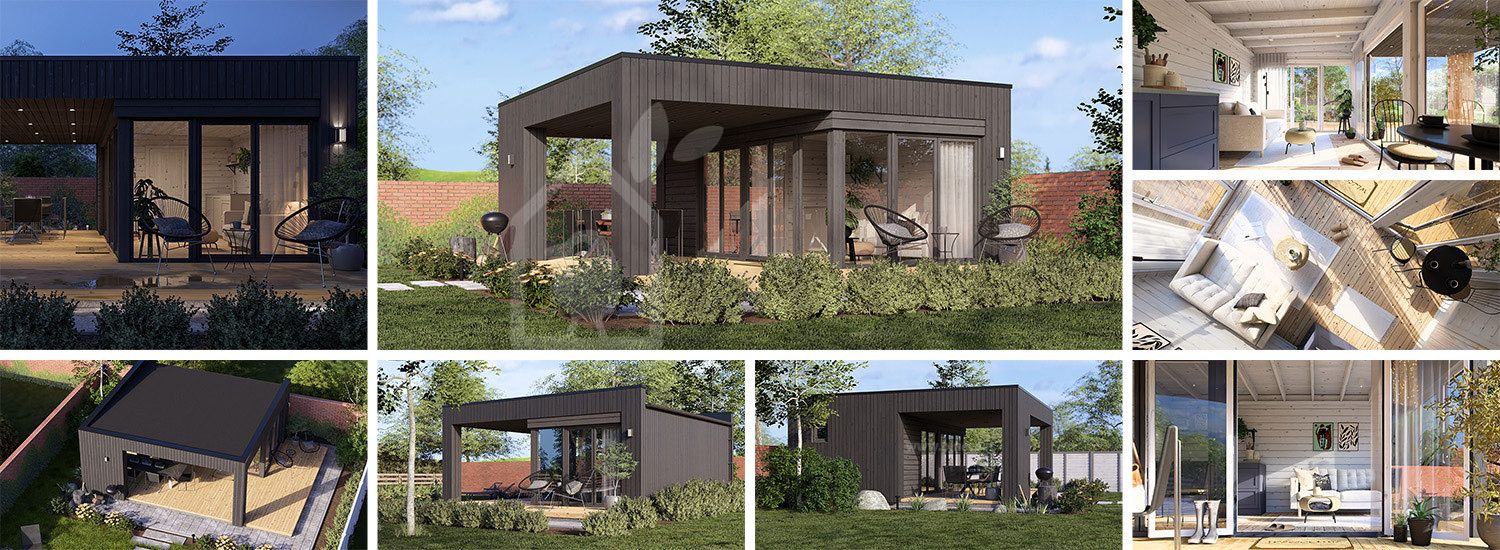 Casetta in legno da giardino INES PLUS con porticato frontale (34 mm + rivestimento), 6x6 m, 36 m² visualization 1